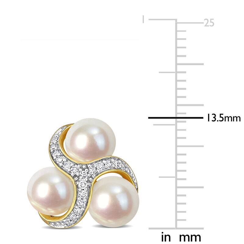 Miadora 1/5ct Diamond TW 6-6.5 mm White Freshwater Cultured Pearl Fashion Post Earrings in 14K Yellow Gold