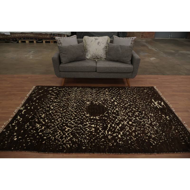 Hand Knotted Oriental 100% Wool Carpet Tribal Abstract Brown Moroccan Area Rug - 7' 11'' X 5' 7''