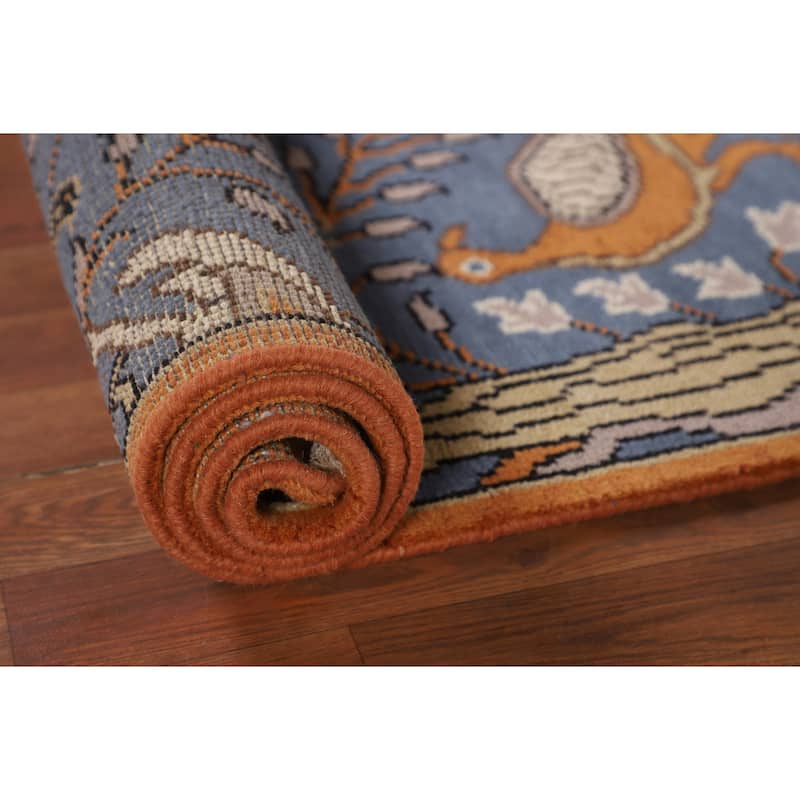 Animals Blue Ziegler Indian Runner Rug Hand-Knotted Wool Carpet - 2'6"x 7'10"