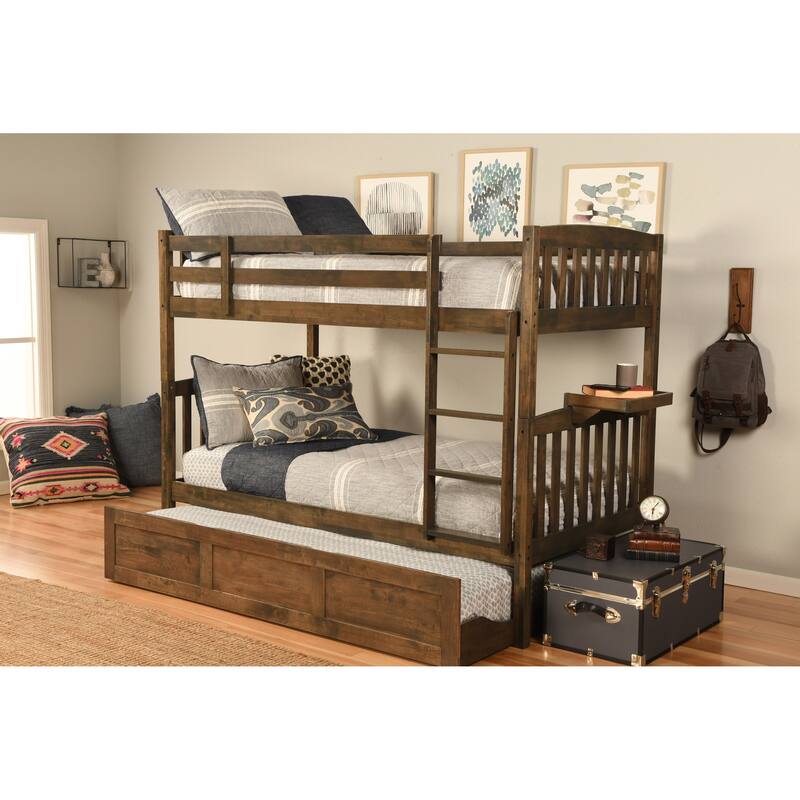 Somette Claire Twin Bunk Bed with Storage, Trundle and Tray Options in Rustic Walnut (Mattresses Not Included)
