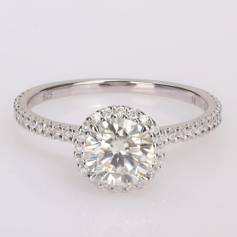 Miadora Sterling Silver 1 1/4ct TGW Created Moissanite Halo Engagement Ring