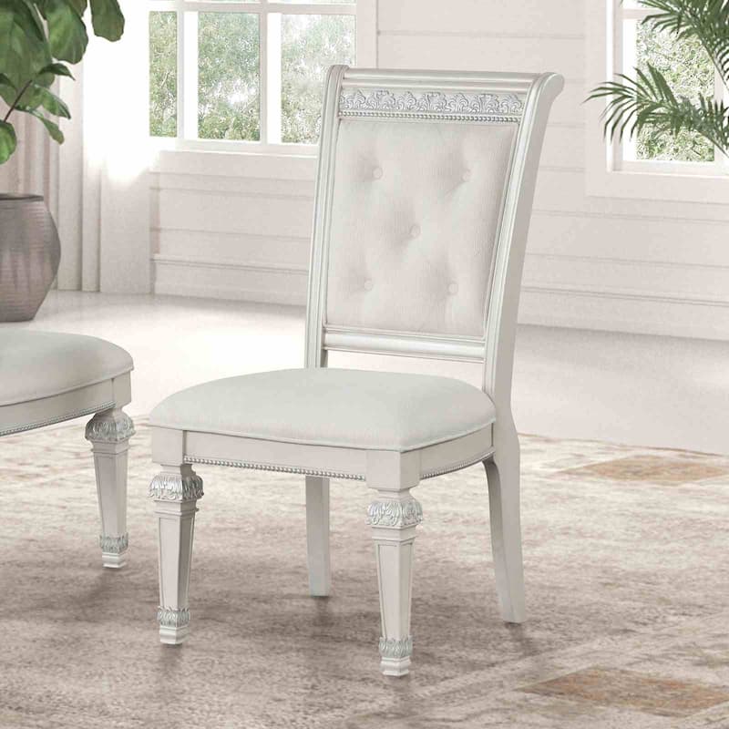 Elegant Ivory Finish Side Chairs Set Tufted