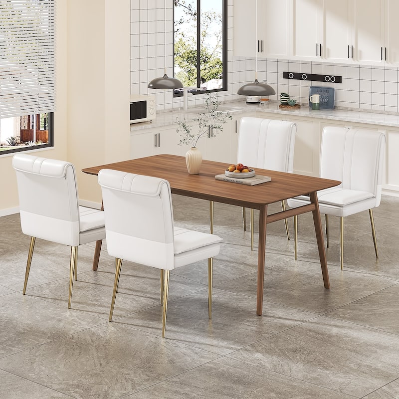 VECELO Foldable Dining Chair Set 2/4/6 Pack PU Leather Space Saving Chairs with Metal Legs Waterproof Kitchen Living Room Chairs - White - Set of 4