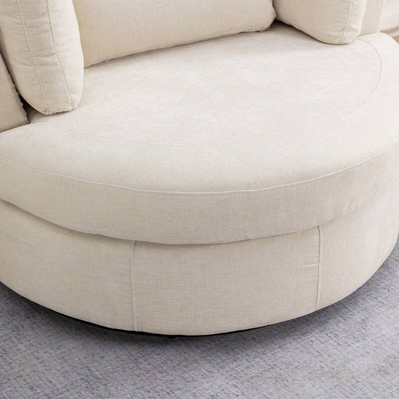 42.3"W Upholstered Swivel Accent Chair with 4 Pillows and Half-Moon Storage Ottoman