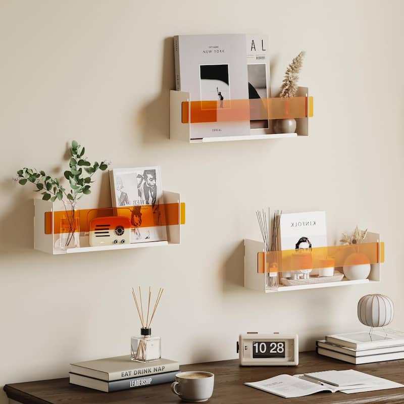Sttoraboks Metal Floating Shelf,Set of 3 Wall Mounted Shelves, with Acrylic Panels