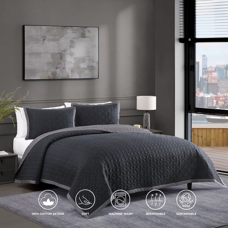 Bebejan 100% Cotton Sateen 3 Piece Textured Quilted Coverlet Set