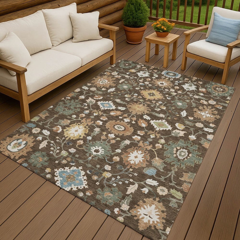 Machine Washable Indoor/ Outdoor Traditional Marci Chantille Rug