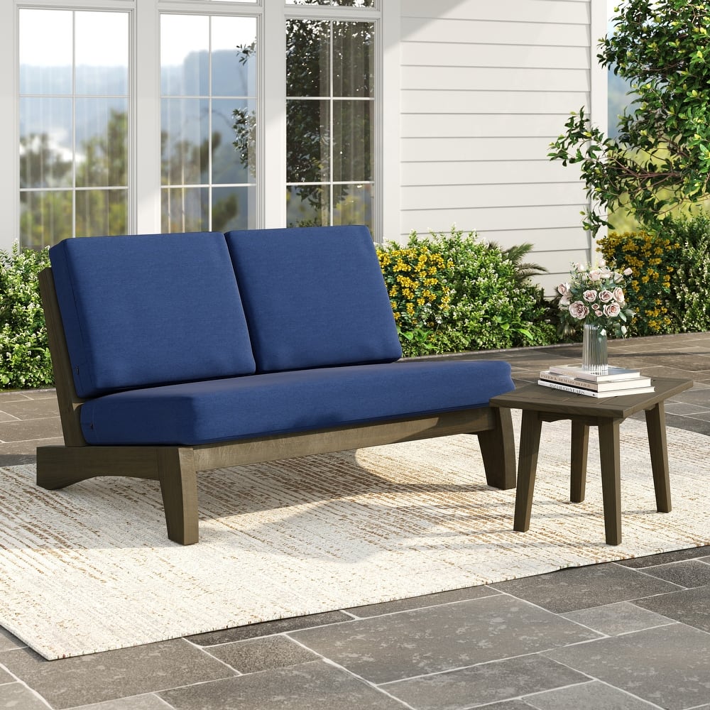 Outdoor Wood Cushion Loveseat with Side Table