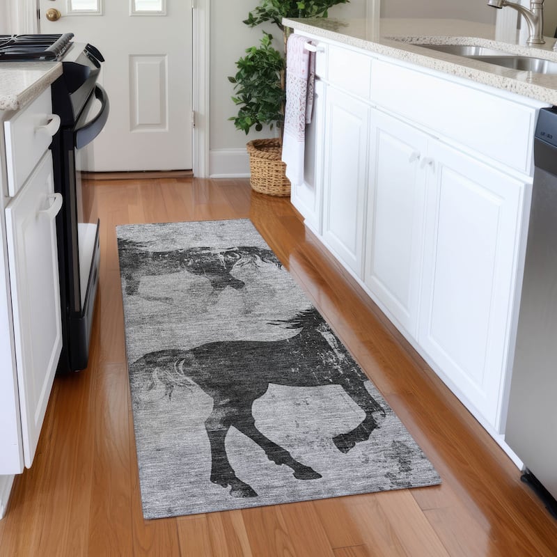 Premium Washable Super Two Horses Mayfield Rug - Gray - 2'3" x 7'6"