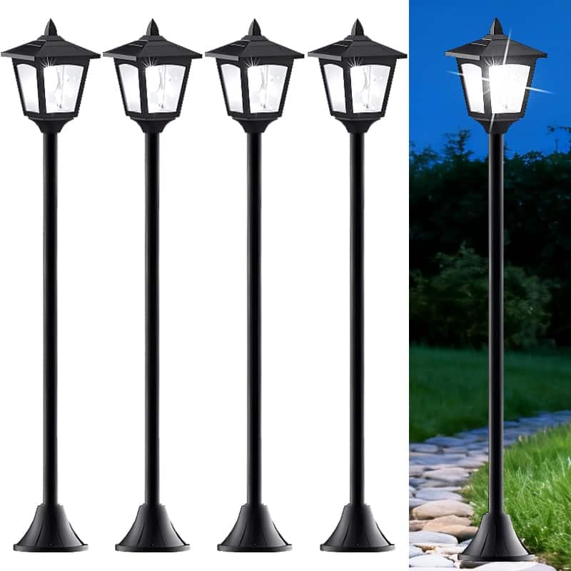 4 Pack 40-Inch Solar Lamp Post Lights Outdoor IP65 Waterproof LED Yard Lights - Black
