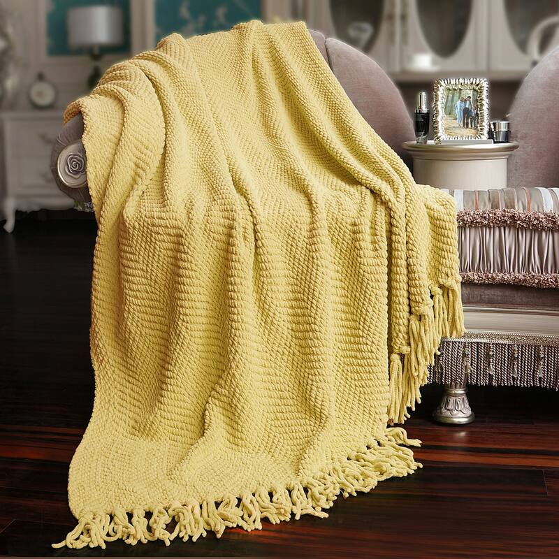 Knitted Tweed Couch Throw - 50" x 60" - Jojoba Yellow