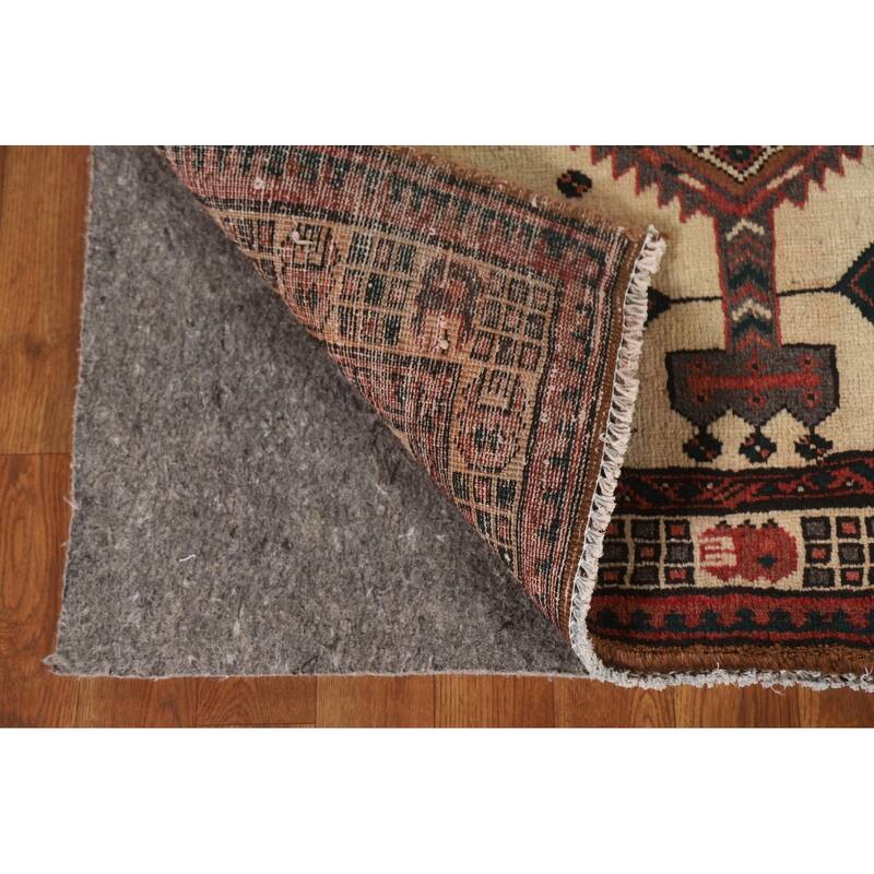 Brown Ardebil Persian Runner Rug Handmade Vintage Wool Carpet - 3'2"x 6'11"