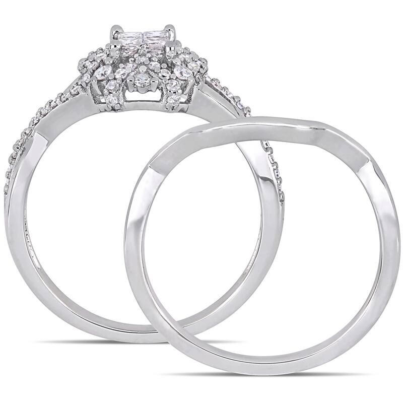 Miadora 1/2ct TDW Diamond Criss Cross Bridal Ring Set in Sterling Silver
