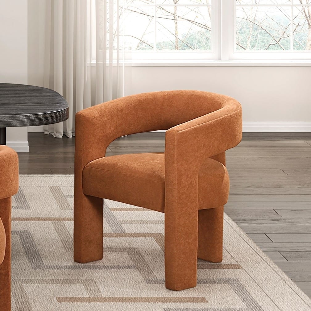 Modern Luxury Dining Furniture Elegant Side Chairs Set of 2 Orange Fabric Soft Boucle Plush Upholstery Comfortable