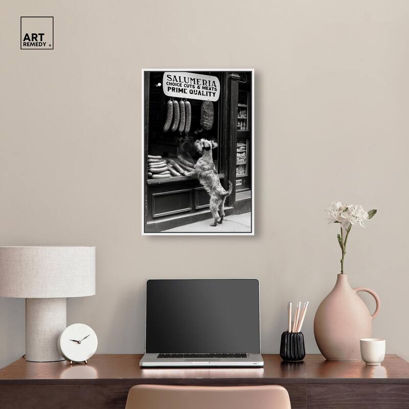 Window Shopping Pup Canvas by Art Remedy