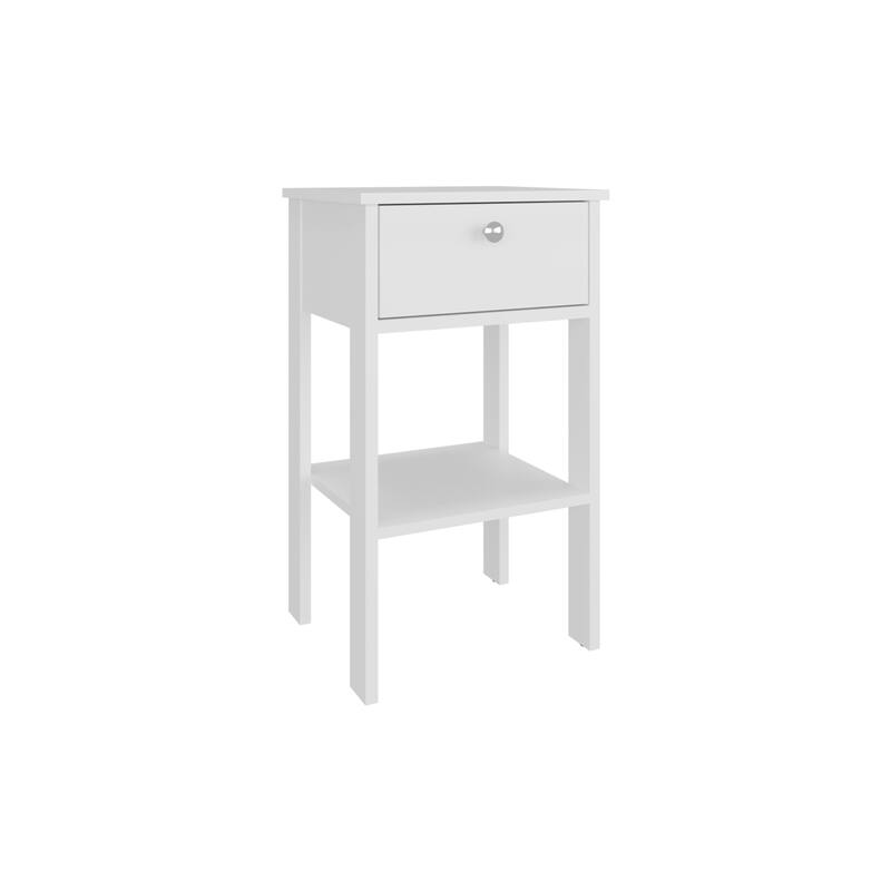 Compact White Nightstand with 1 Drawer, Open Shelf and 4 Sturdy Legs