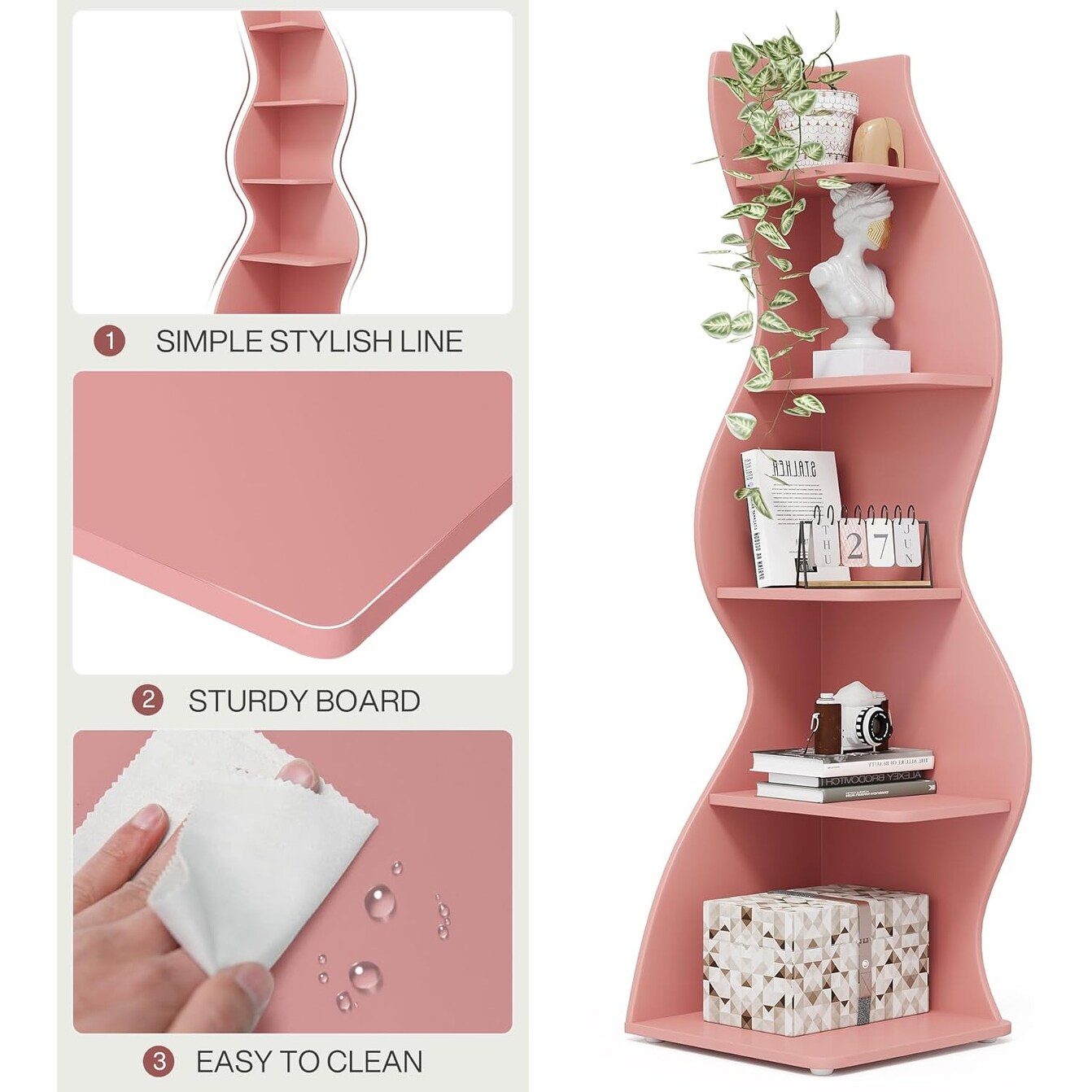 Corner Shelf Bookcase Bookshelf with Unique Shape for Living Room, Home Office