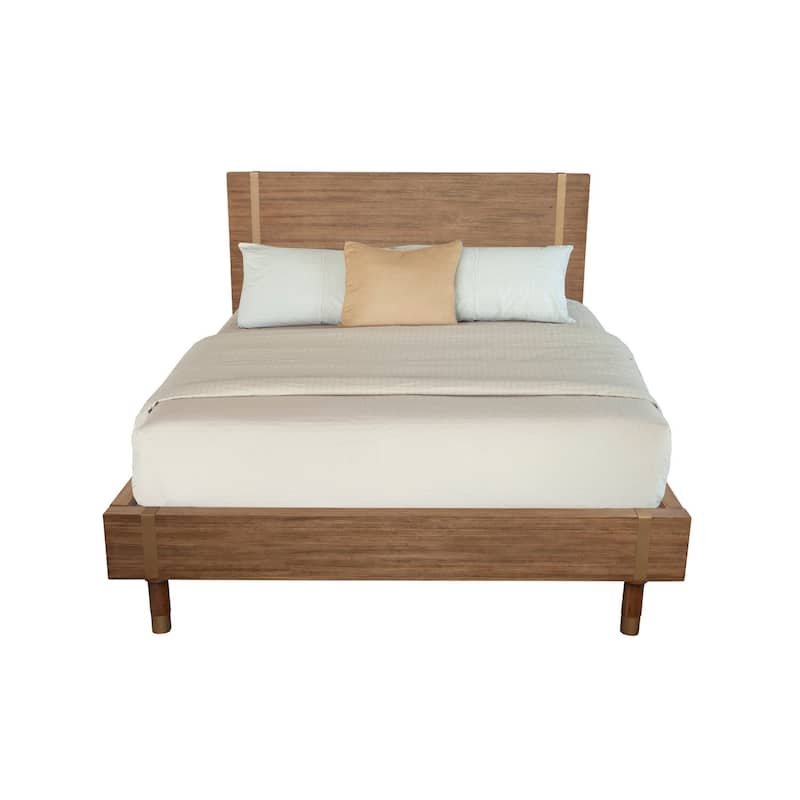 King Platform Bed with Spindle Headboard - Modern Low Profile Design, Mahogany Finish