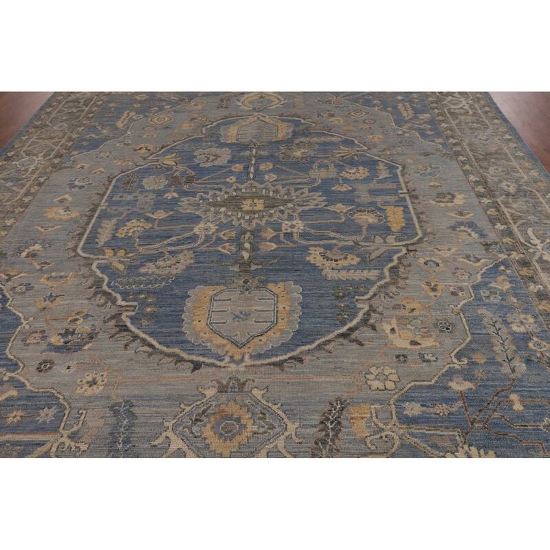 Transitional Blue Oushak Turkish Area Rug Handmade Wool Carpet - 9'2"x 11'10"