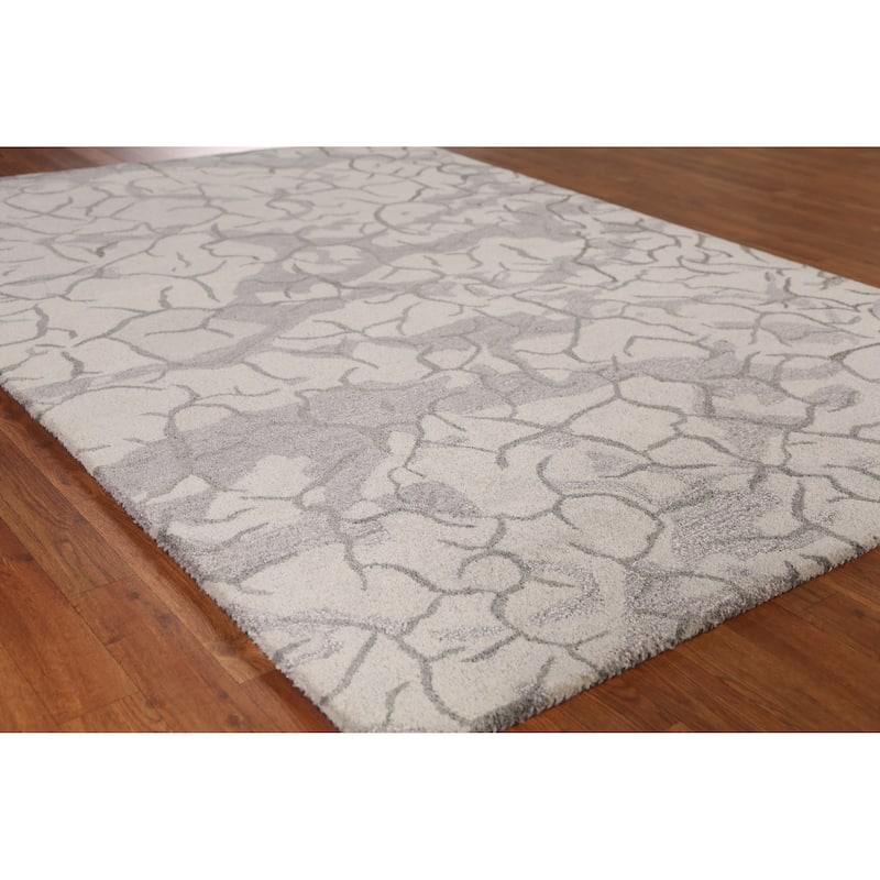 Abstract Modern Indian Area Rug Handmade Beige Wool Carpet - 5'3" x 7'7" - 5'3" x 7'7" - Ivory/Beige