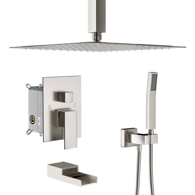 Lordear 16" Rain Mixer Shower System with Ceiling-Mounted Rainfall Shower Head and Square Rain Shower Head