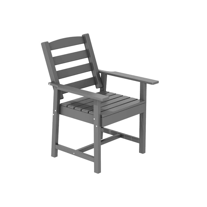 Set of 2 Outdoor Dining Chairs with Armrests, HDPE All Weather Patio Chairs, Waterproof UV Resistant Wood Grain Armchai