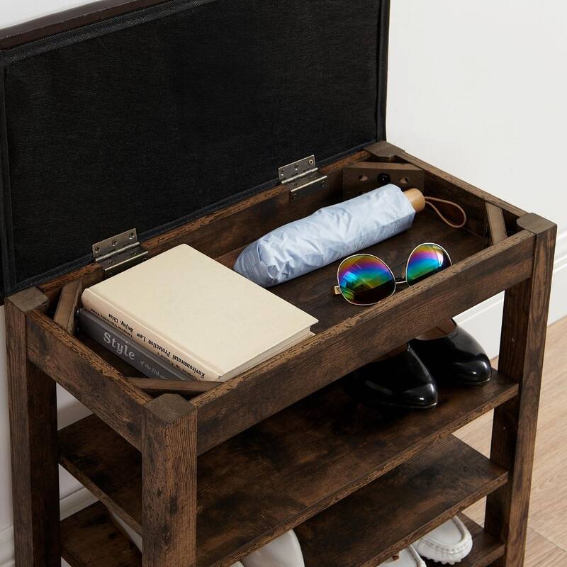 Height-Adjustable Shoe-Changing Bench Made of High-Quality Wood with Comfortable Seat and Concealed Storag