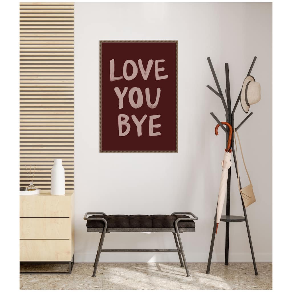 Kate and Laurel Love You Bye Hand Painted Typography by Lucky Guava Framed Canvas Wall Art Print