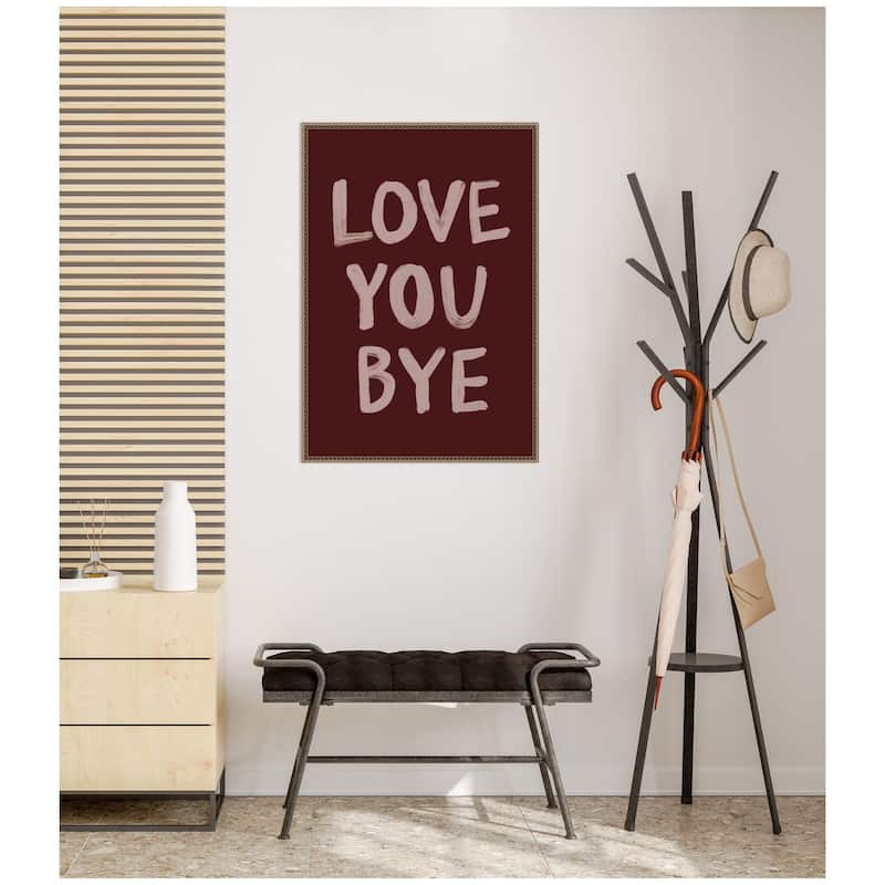 Kate and Laurel Love You Bye Hand Painted Typography by Lucky Guava Framed Canvas Wall Art Print