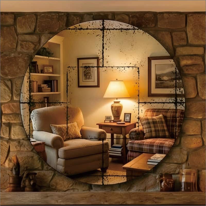 Round wall-mounted mirror - Black,White - Black,White