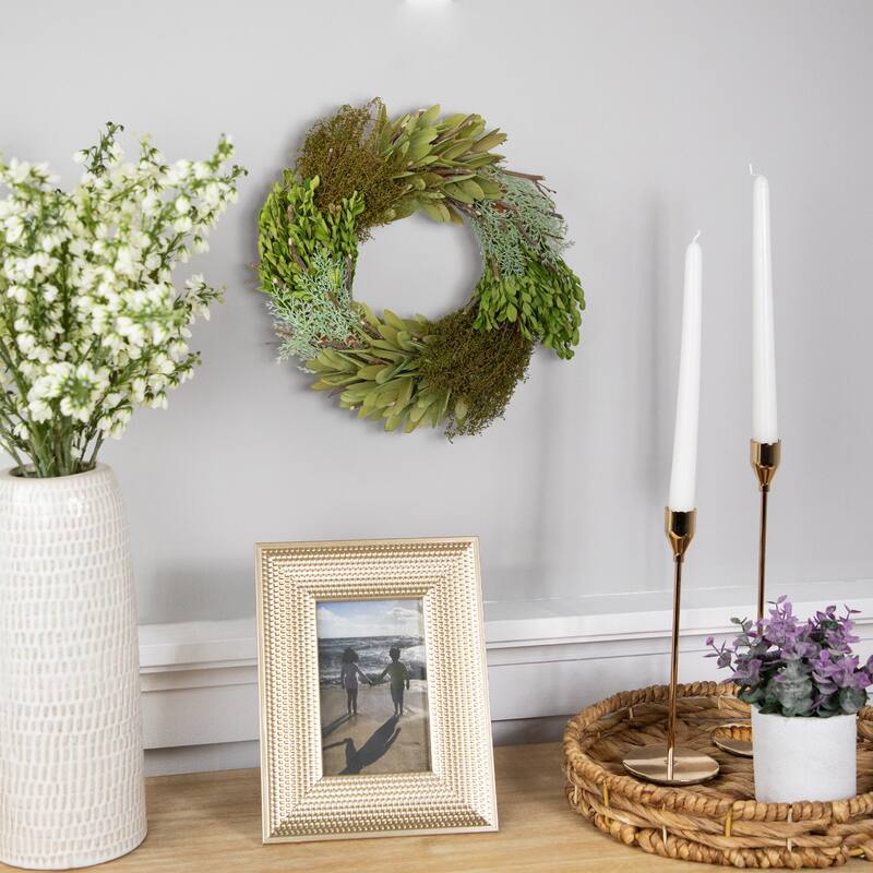 Cedar, Succulent & Day Grass Artificial Spring Wreath, Green -14-Inch