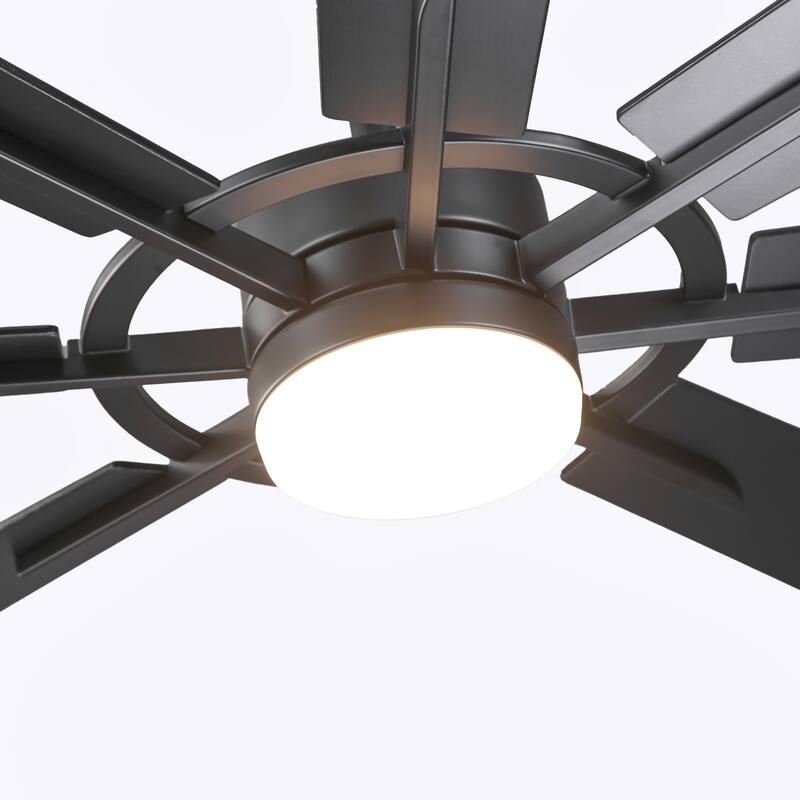 60" Matte Black Large Windmill Farmhouse Integrated LED Ceiling Fan with Light and Remote - 60"Wx12.8"H