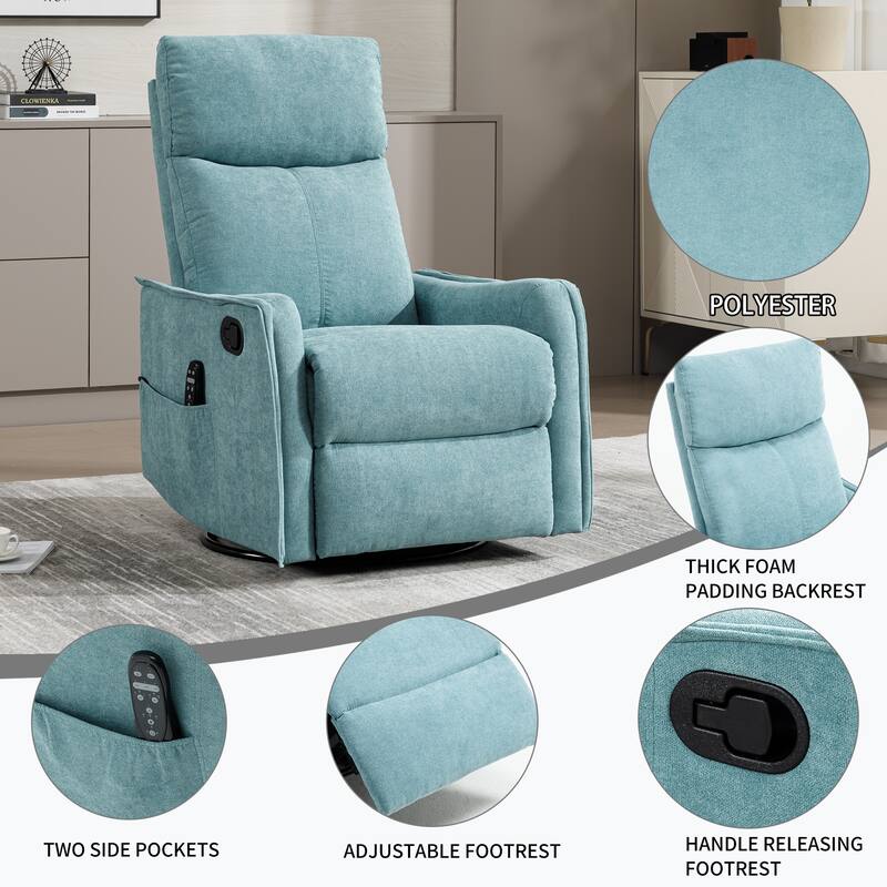 Roomfitters Swivel Rocker Recliner Chair, Manual Fabric Massage Armchair with Heat and 360-Degree Motion, Living Room