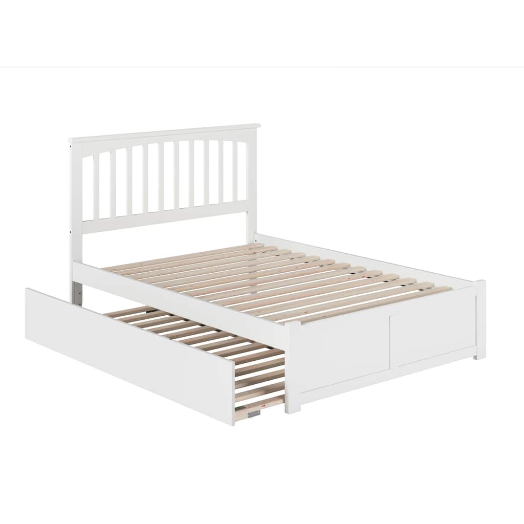 Mission Full Solid Wood Platform Bed with Footboard & Twin Trundle in White