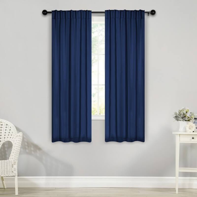 Superior Solid Machine Washable Room Darkening Curtains with Back Tabs, Set of 2 - 26" x 63" - Navy Blue