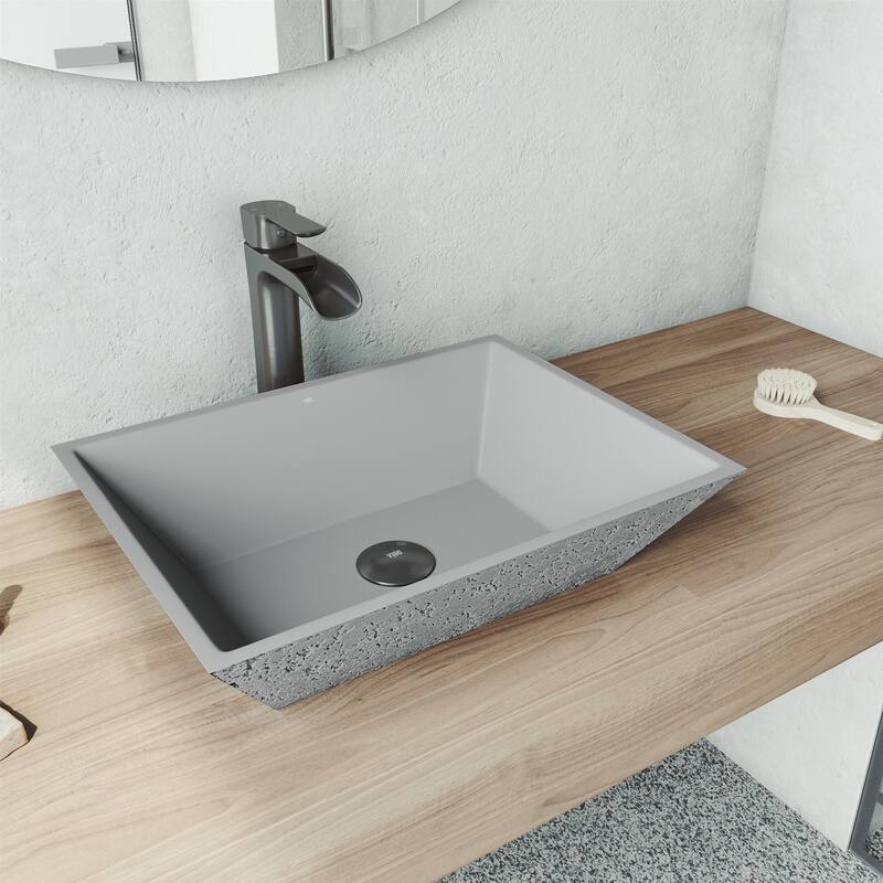 VIGO Vinca 18"L x 14"W x 5"H Matte Stone Rectangular Bathroom Vessel Sink