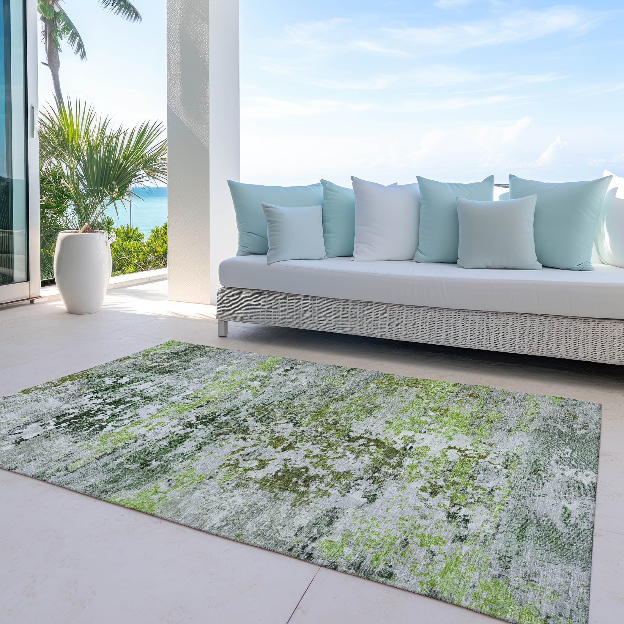 Machine Washable Indoor/ Outdoor Modern Abstract Chantille Rug
