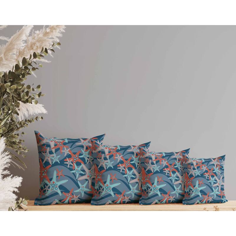Starfish Sway Faux Suede Reversible Throw Pillow Blue and Orange