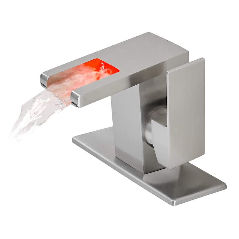 Brushed Nickel Bathroom Sink Faucet with tri-color LED Light