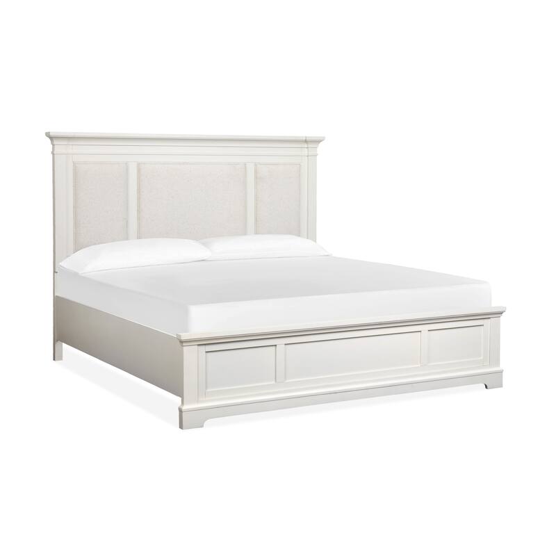 Magnussen Home Kingston Whisper White and Cerused Nutmeg Upholstered Panel Bed - Queen