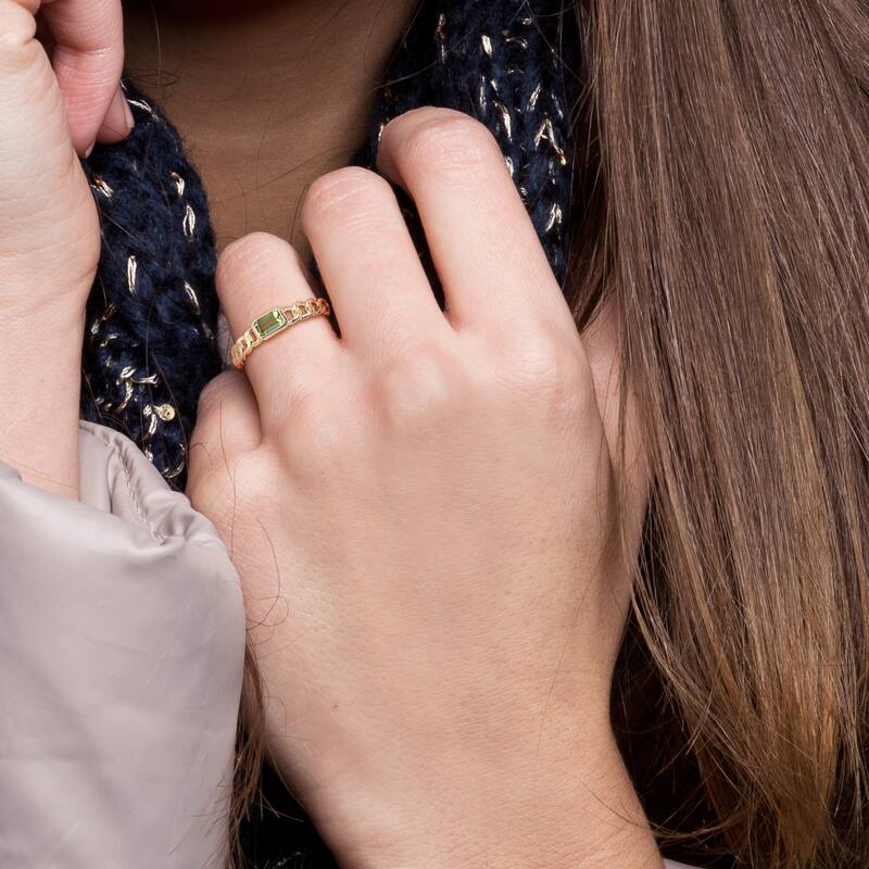 Miadora 10k Yellow Gold Peridot Stackable Link Ring
