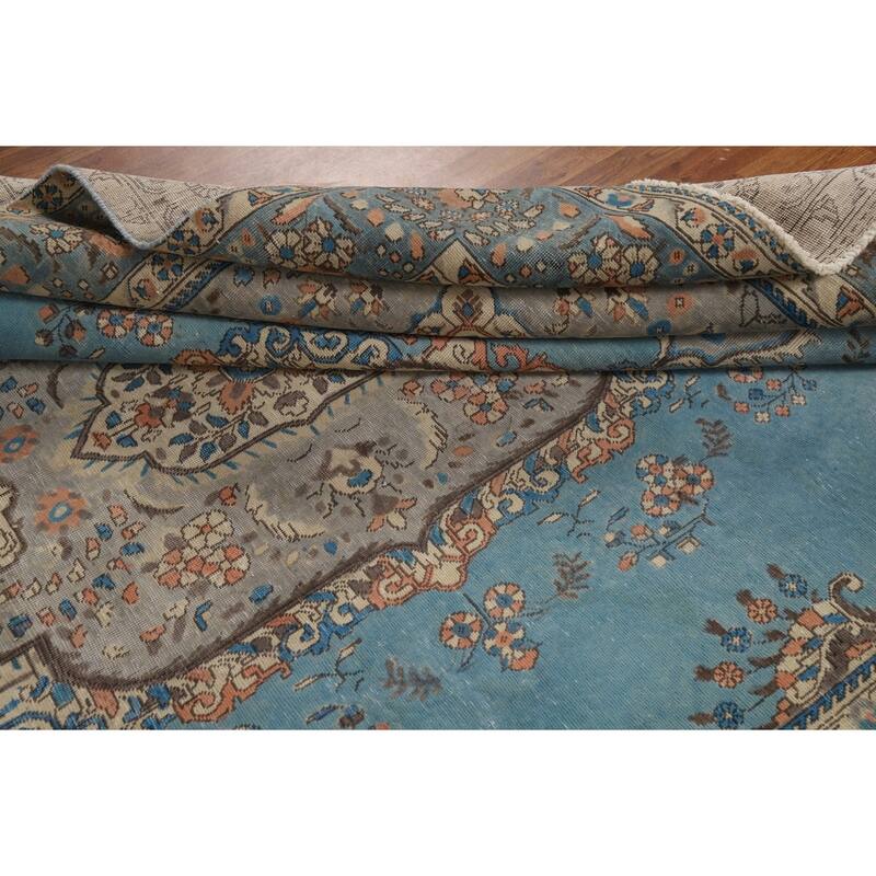 Light Blue Medallion Tabriz Persian Rug Hand-Knotted Wool Carpet - 7'9"x 11'3"