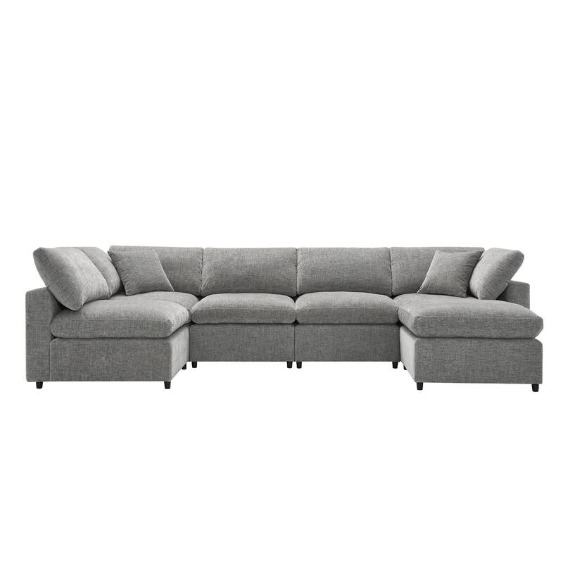 130" Chenille Modular Cloud Sectional Sofa, 6-Seater