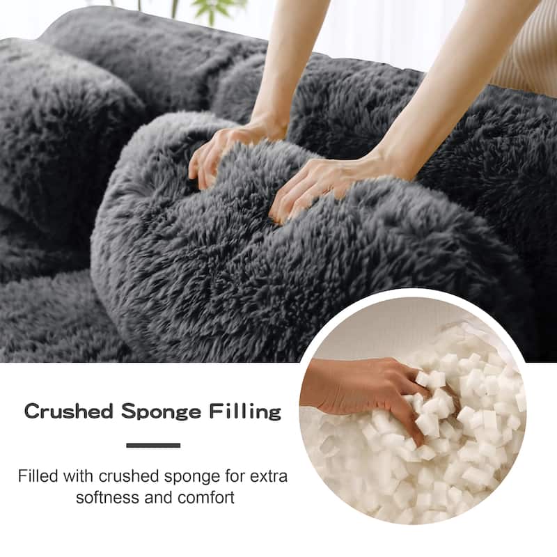 L-shaped Soft and Fluffy Plush Fabric,Boneless Sofa,Anti-Slip Design Buckle Connection,Movable Ottoman