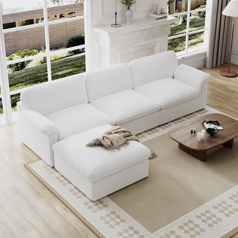 GDFStudio - Cloud Modular Chenille Sectional Sofa with Down-Filled Couch and Washable Covers & Storage - White+4 seat