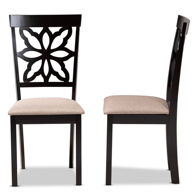 Modern Dining Chair Set - 2 Piece Fabric Upholstered Chairs - Dark Brown Wood Finish