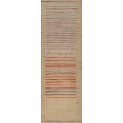 Hand Woven Oriental 100% Wool Carpet Southwestern Geometric Multi-Colored Kilim Runner Rug - 8' 4'' X 2' 1''