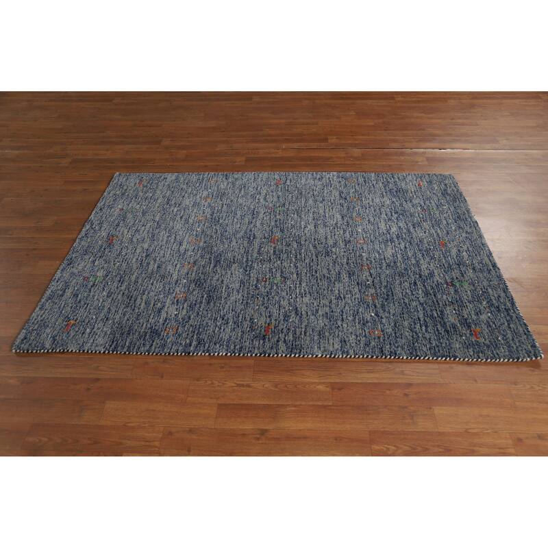 Hand Knotted Oriental 100% Wool Carpet Tribal Stripe Navy Blue & Blues Gabbeh Area Rug - 5' 10'' X 4' 0''