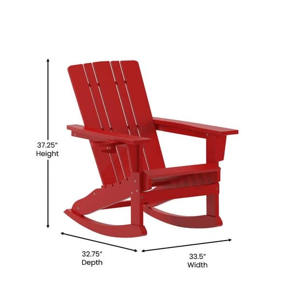 dimension image slide 2 of 4, Commercial All-Weather Rocking Adirondack Chair with Swiveling Cupholder