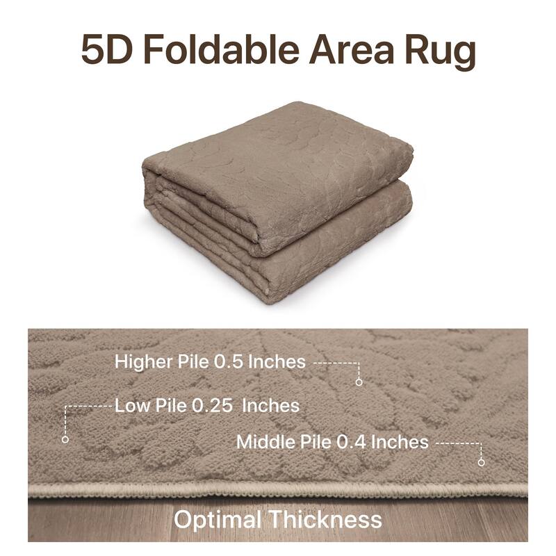 Mcow High-Low Textured Plush Washable Non-Slip Area Rug